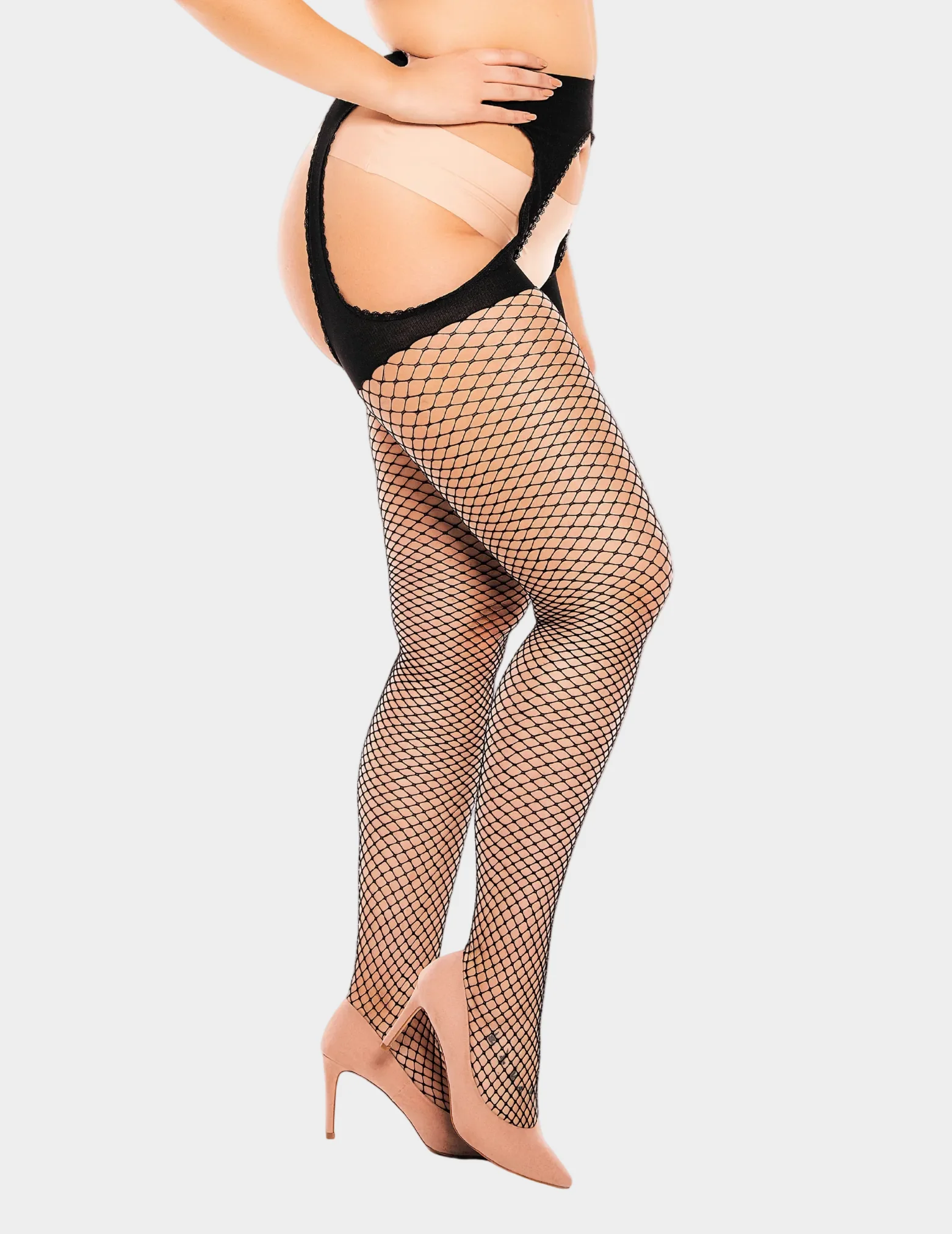 Mesh Ouvert Fishnet Garter Tights - Image 3